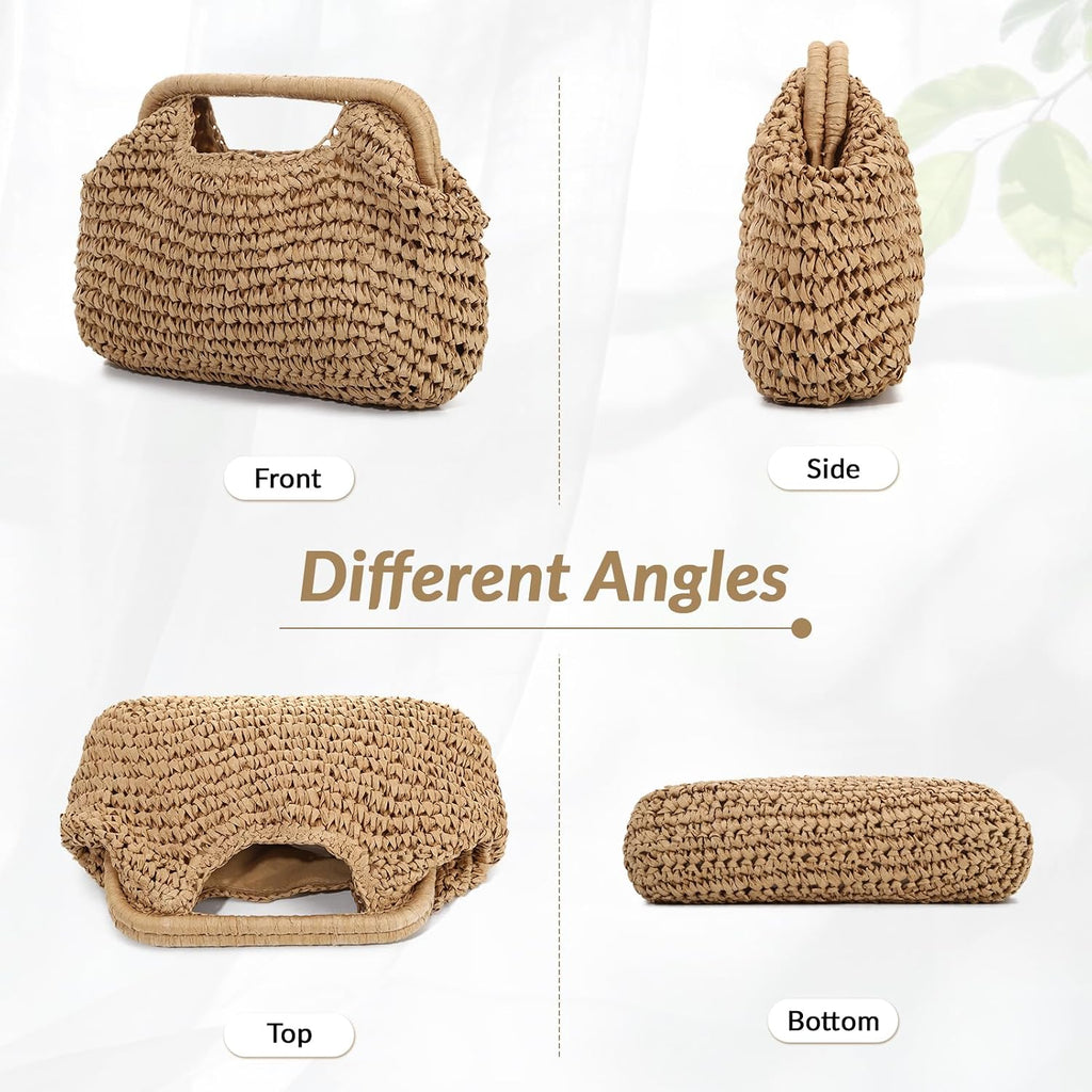 Straw Dumpling Clutch Bag, Summer Beach Bag, Woven Straw Tote Clutch Purse For Women, Vacation Evening Bags