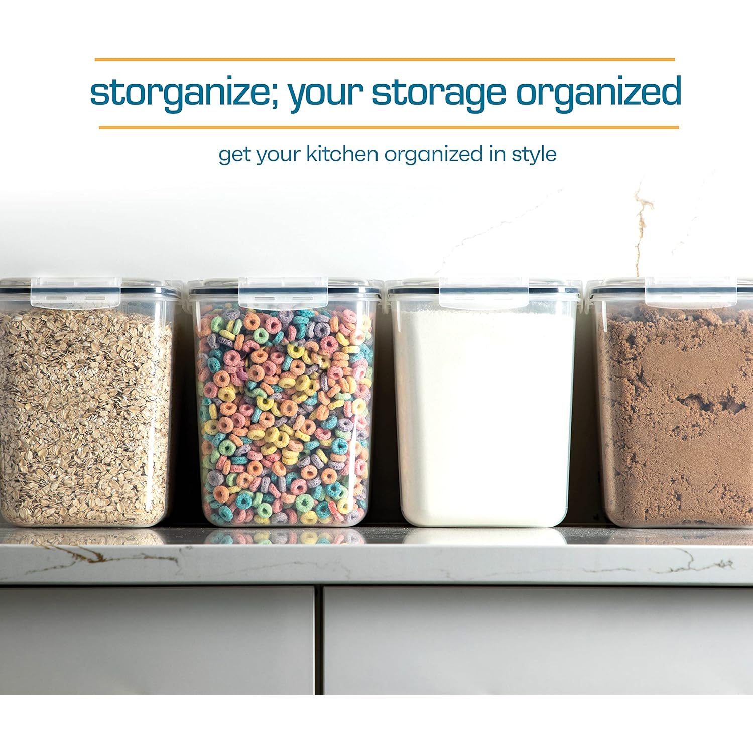 Storeganize Flour Sugar Storage Containers (5.3L/4pk) Great Rice Canisters Sets For The Kitchen pantry, Large Food Storage Containers With Lids Airtight