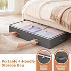 90L Under Bed Storage Containers, 4 Pack Closet Organizers Grey | Foldable Underbed Storage Bins For Linen Sheets, Blanket, Clothing, Comforter, Sweaters, Pillows, Wrapping Paper