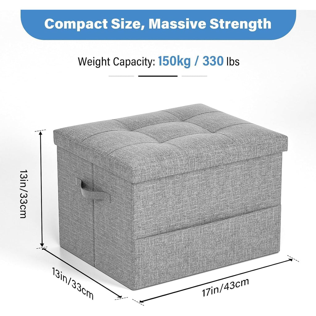 Dayacoco Storage Ottoman Foot Rest Stool, Holds Up To 350Lbs, 43L, Foldable | Small Ottoman With Storage, Foot Rest Stool With Thicker Foam Padded Seat, 17X13X13In, Drak Gray
