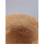 MakeMeChic Women's Straw Foldable Hat Floppy Sun Protection Foldable Summer Cap Khaki