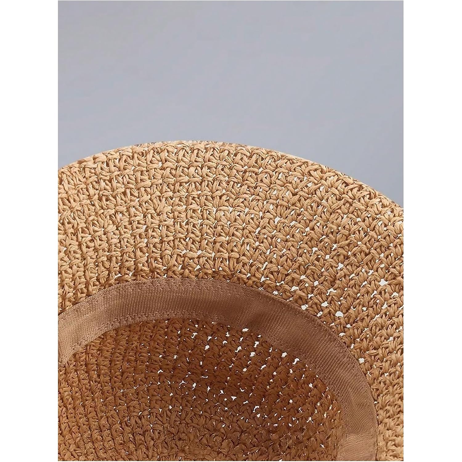 MakeMeChic Women's Straw Foldable Hat Floppy Sun Protection Foldable Summer Cap Khaki