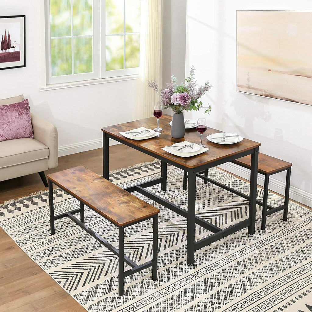 Vasagle Dining Bench, Pair Of 2, Industrial Style, Steel Frame, For Kitchen, Living Room, 12.8 X 42.5 X 19.7 Inches, Rustic Brown + Black，Uktb33X