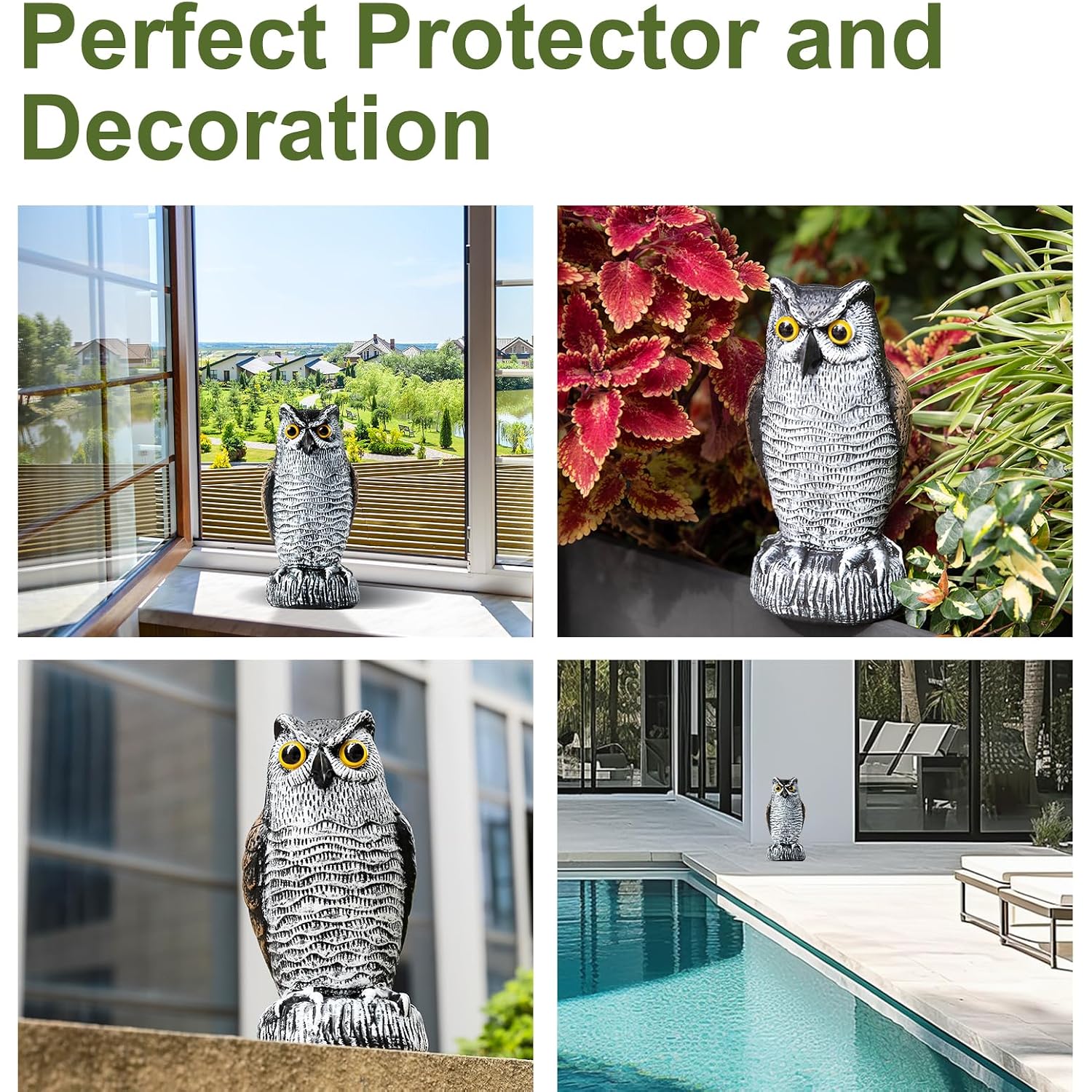 Offo Fake Owls, Plastic Owl Statue To Decorate The Garden, Porch Pool Patio Yard, Halloween Decorations For Outdoor Garden, 8.3-Inch Height, Brown And White