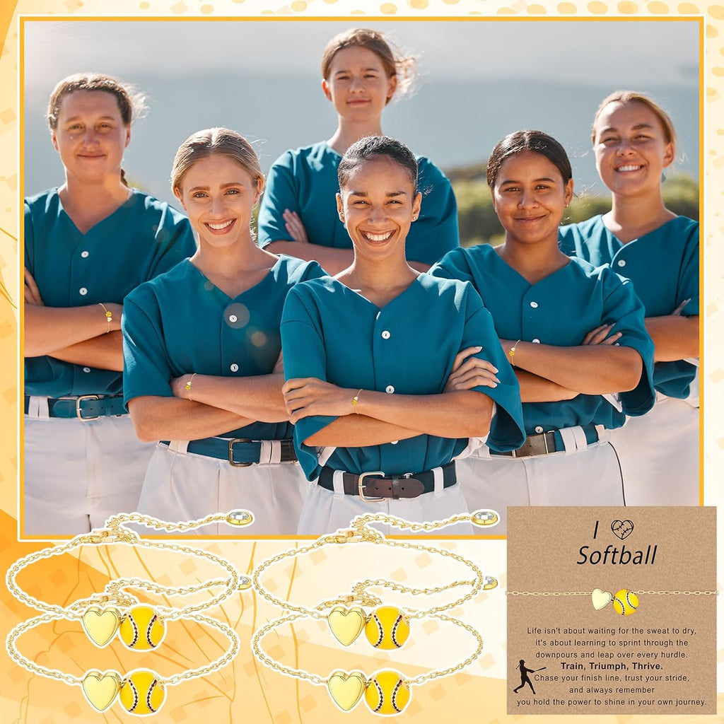 Tondiamo 12 Sets Baseball Volleyball Softball Soccer Tennis Bracelet for Women Dainty Gold Plated Heart Bracelets Sport Lovers Gifts with Inspirational Cards Sports Jewelry Gifts