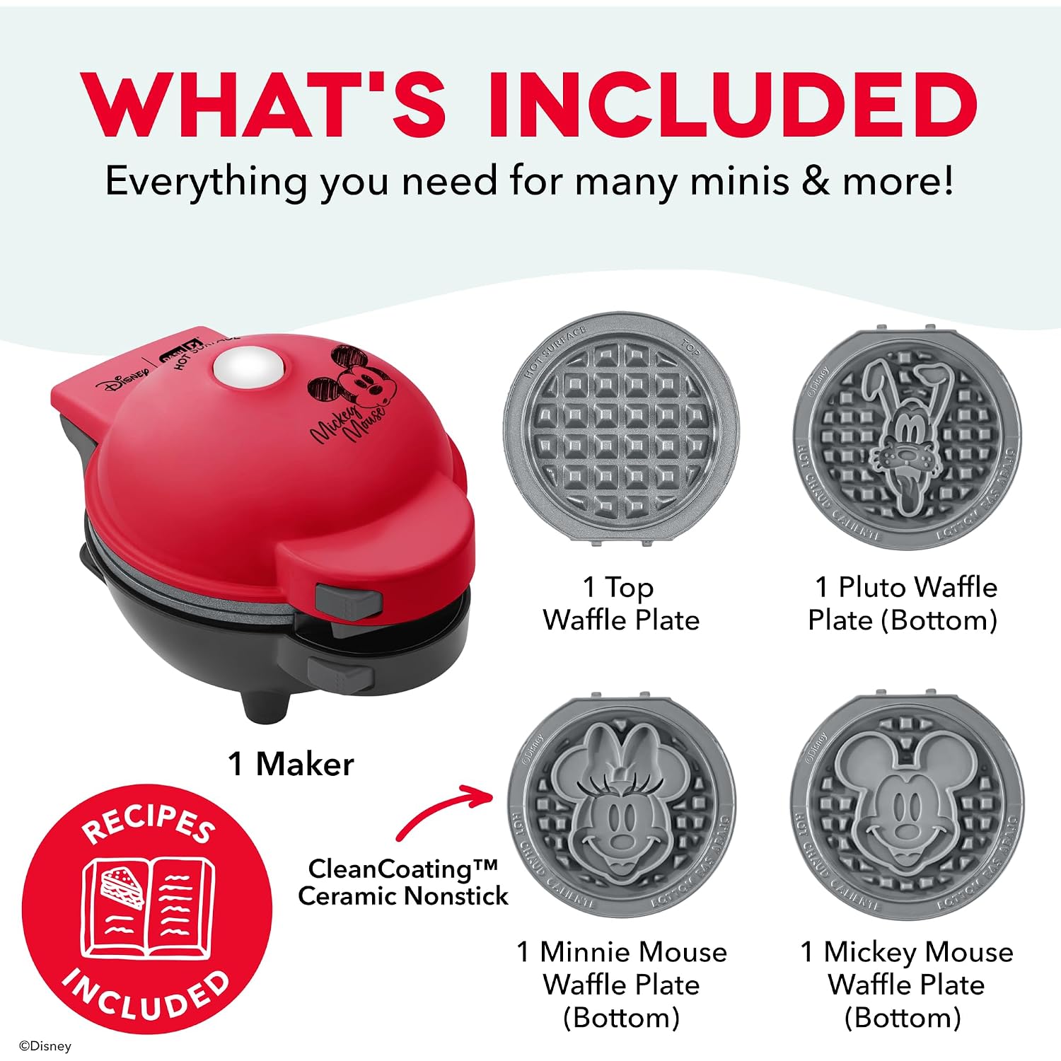 Disney | Dash Multimaker® Mini Maker System - Electric Waffle Maker & Swappable Plates - 1 Multimaker®, 4 Plates, Mickey Mouse & Friends Design, Aluminum