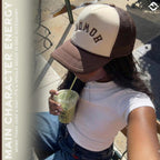 Funky Junque Premium Mesh Snapback Trucker Hat - Stylish Comfort for All - Patriotic, Humor & More Howdy (Upside Down) - Brown/Beige