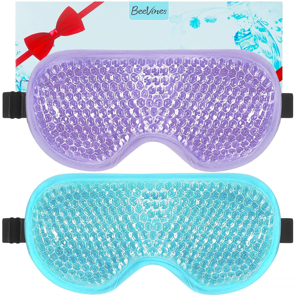Beevines Gel Eye Mask, 2 Pack Cooling Ice Masks For Puffy Eyes For Men & Women, Cold & Warm Compress For Post Surgery, Puffiness, Allergies, Sinuses & Migraines Treatment(Blue & Purple)