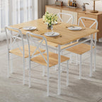 Vecelo 5-Piece Dining Table Set For 4, Wood Dinette With Chairs, Natural | Space-Saving, For Kitchen