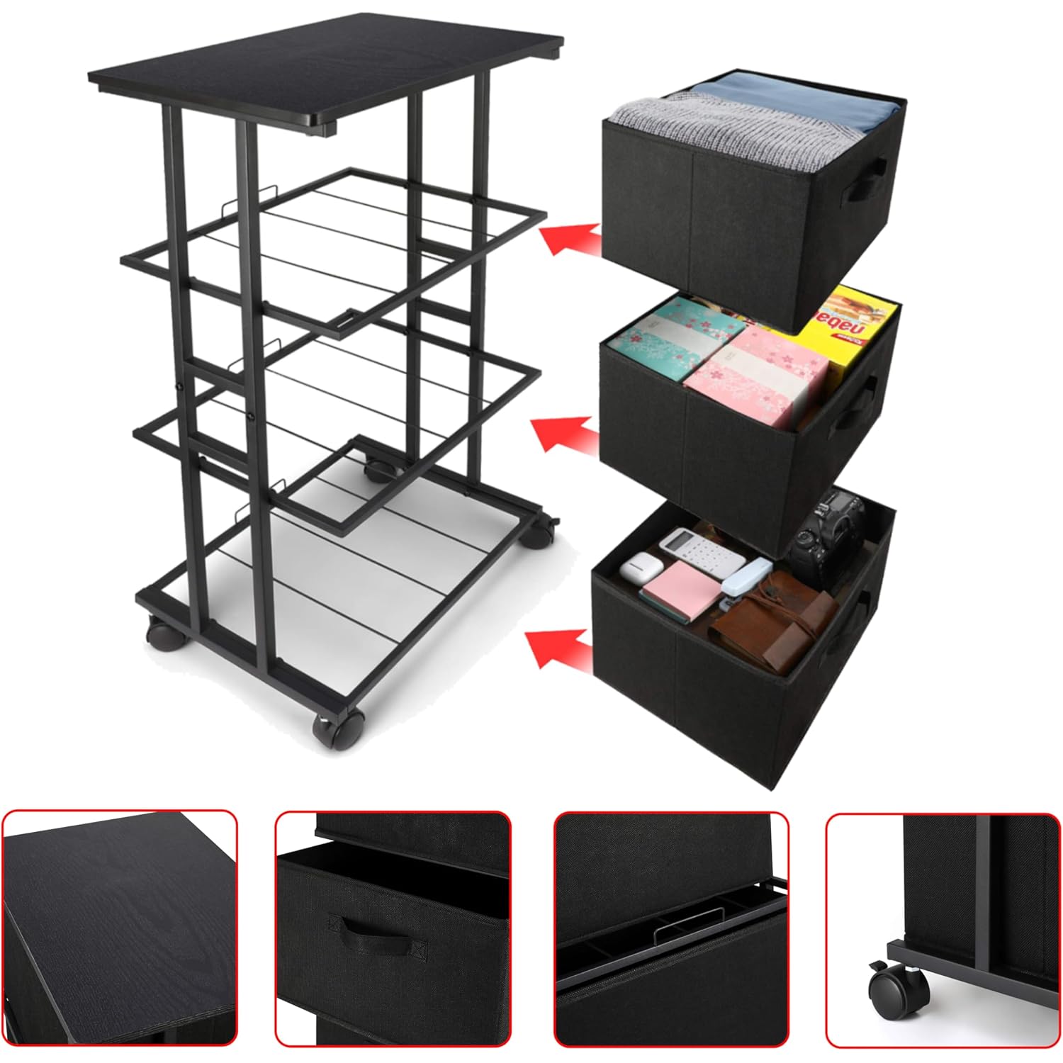 Dresser Storage With 3 Drawers, Fabric Dresser Tower, Vertical Storage Unit For Bedroom, Closet, Office, Black