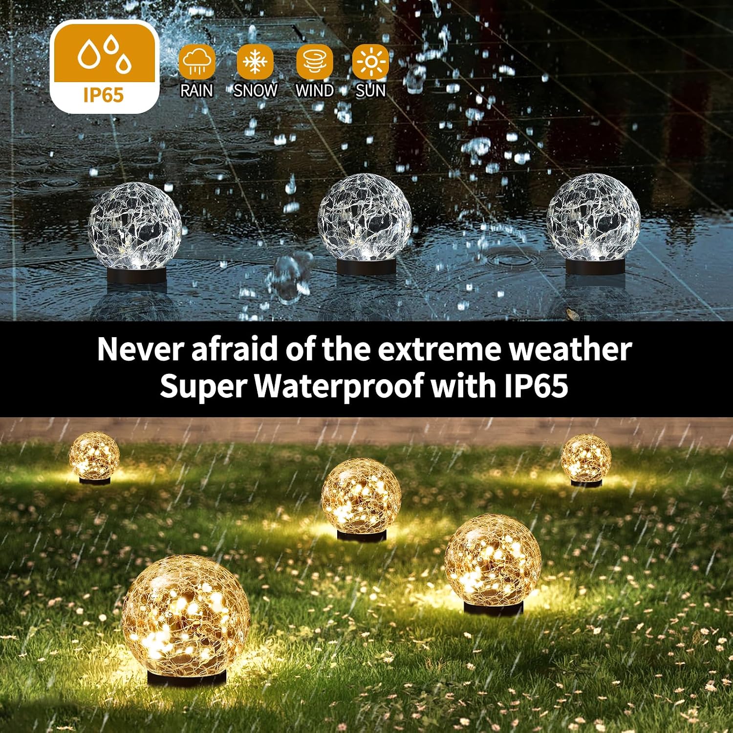 Jkimk Solar Globe Lights Outdoor Waterproof-Solar Balls For Garden | Cracked Glass Ball Lights Outdoor-Solar Orbs For Outside-Decorations For Patio And Yard Lawn Backyard Decor