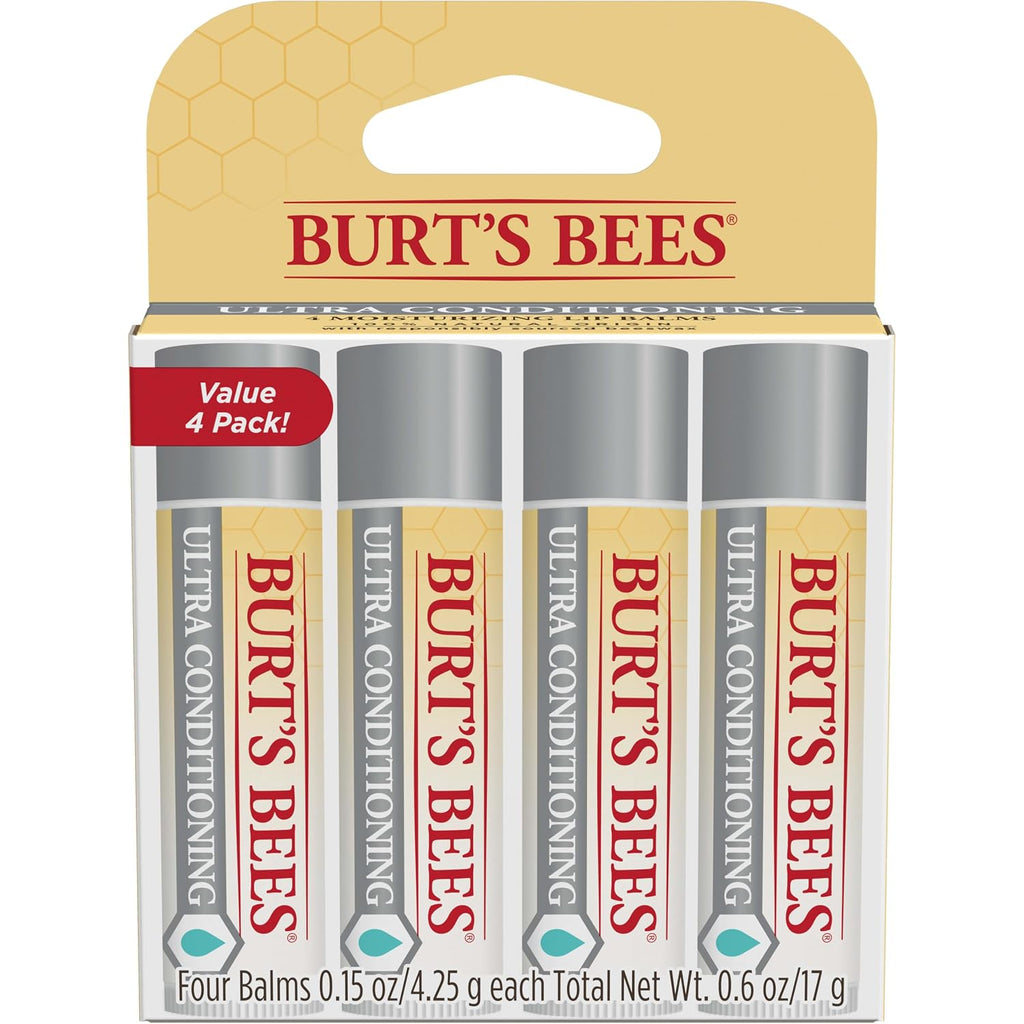 Burt'S Bees Lip Balm, Moisturizing Lip Care, 100 Percent Natural Origin, Ultra Conditioning With Shea, Cocoa And Kokum Butter, 0.15 Oz., Four Tubes