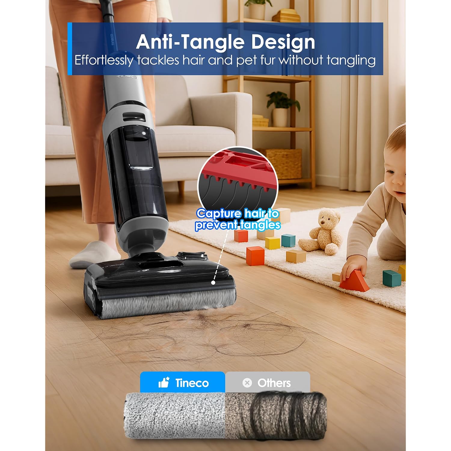 Tineco Floor One I5 Stretch Wet Dry Vacuum Cleaner, Vacuum & Mop In One Step, 20Kpa Powerful Suction, 180° Lay-Flat Design, Anti-Tangle Design, Dual-Sided Edge Cleaning, Up To 30* Minutes Runtime