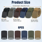 6 Pack Tactical Belt For Men, Metal Free Nylon Web Belts With Heavy Duty Pom Buckle, 1.5" Work Utility Belt