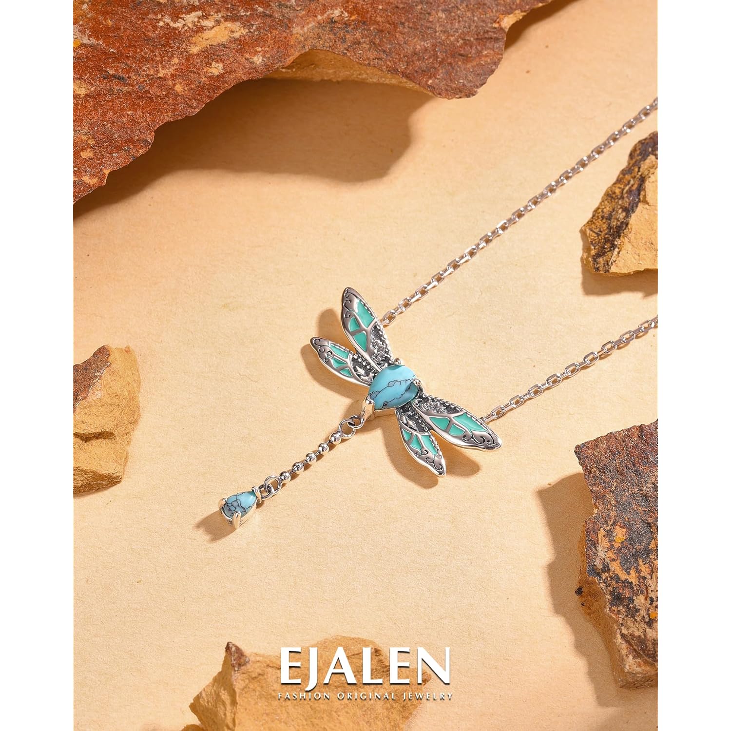 925-Sterling-Silver Turquoise Dragonfly/Hummingbird/Compass/Anchor/Butterfly/Cross/Lotus Necklaces Vintage Boho Pendant Jewelry Victorian Christmas Birthday Gifts for Women