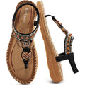 Aomigoct Sandals Women Flat Shoes: Dressy Summer Bohemian Flats Shoes For Women Sandals Comfortable Ankle Strap Outdoor Walking
