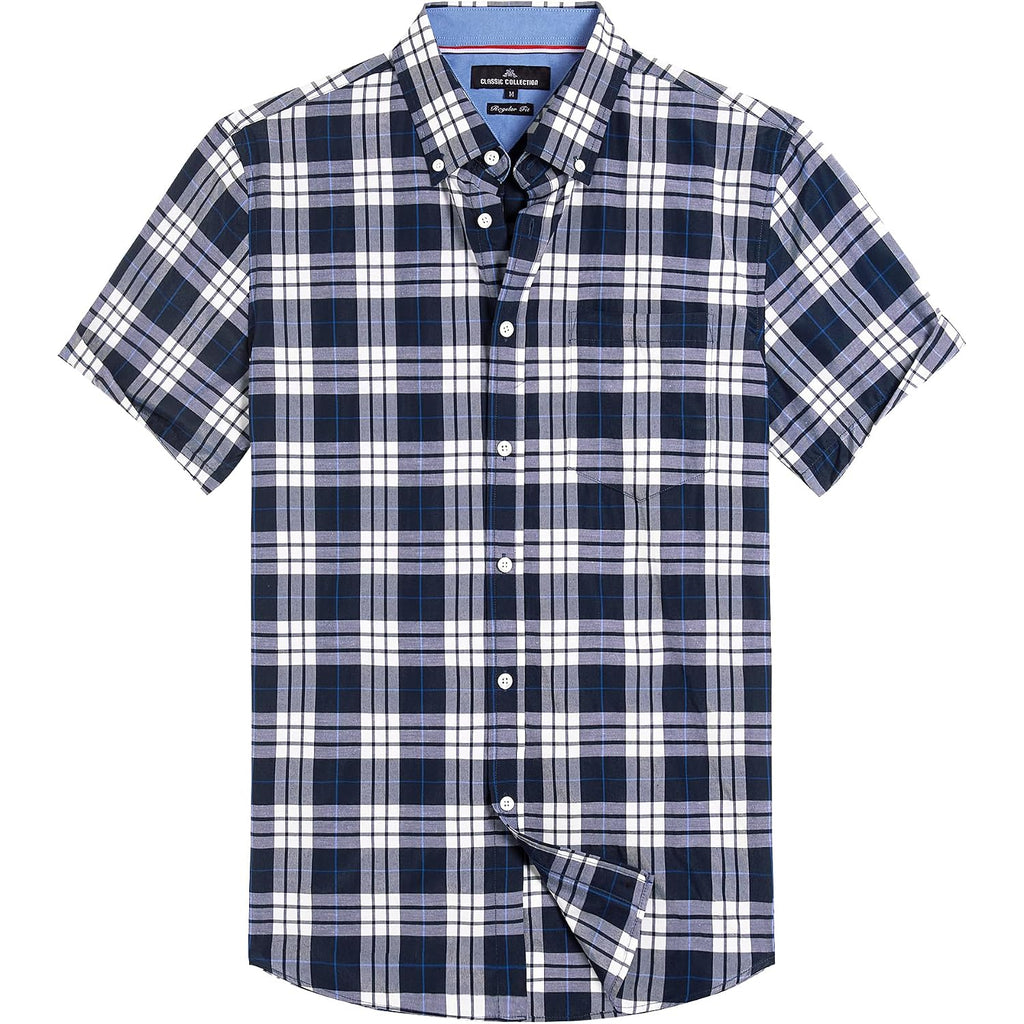 Alimens & Gentle Mens Plaid Short Sleeve Button Down Shirts Cotton Regular Fit Casual Gingham Shirts