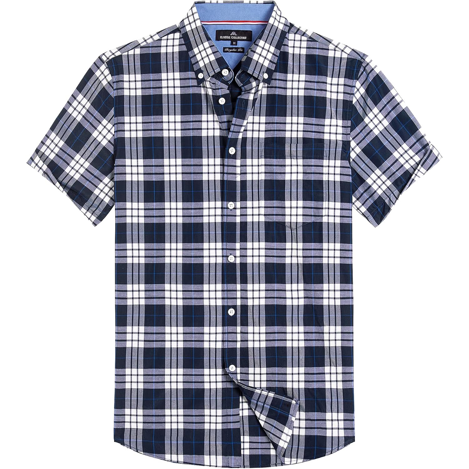 Alimens & Gentle Mens Plaid Short Sleeve Button Down Shirts Cotton Regular Fit Casual Gingham Shirts