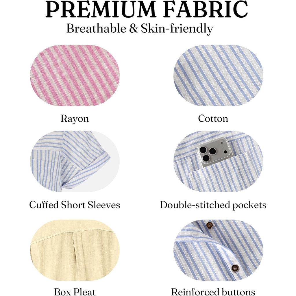 Button Down Shirt for Women Short Sleeve Blouses Dressy Casual Business Work Summer Vacation Tops Hawaii Shirts with Pockets