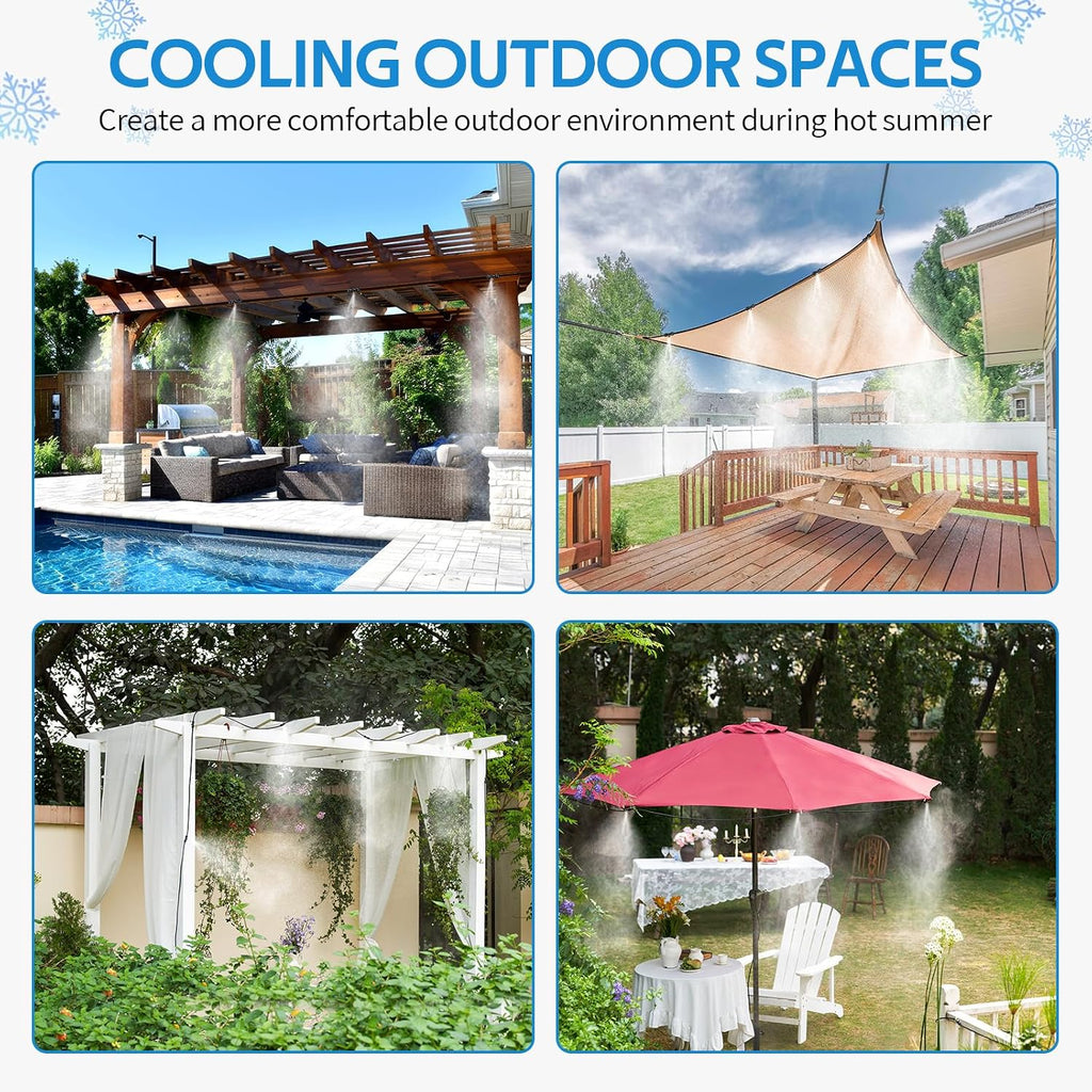 Misting Cooling System, 26Ft (8M) Misting Line + 7 Brass Mist Nozzles + Brass Adapter(3/4") Outdoor Mister For Patio Backyard Garden Greenhouse