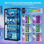 Amerlife 32-Inch Rgb Display Cabinet With Glass Shelves | 70 H X 32 W X 16 D In, 4-Tier Storage, Rgb Led Lights, Press-To-Open Doors, For Collectibles, Black