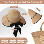 Beach Sun Straw Hats for Women, UPF 50+ UV Sun Protection Wide Brim Summer Straw Hat Foldable Packable Roll up Cap