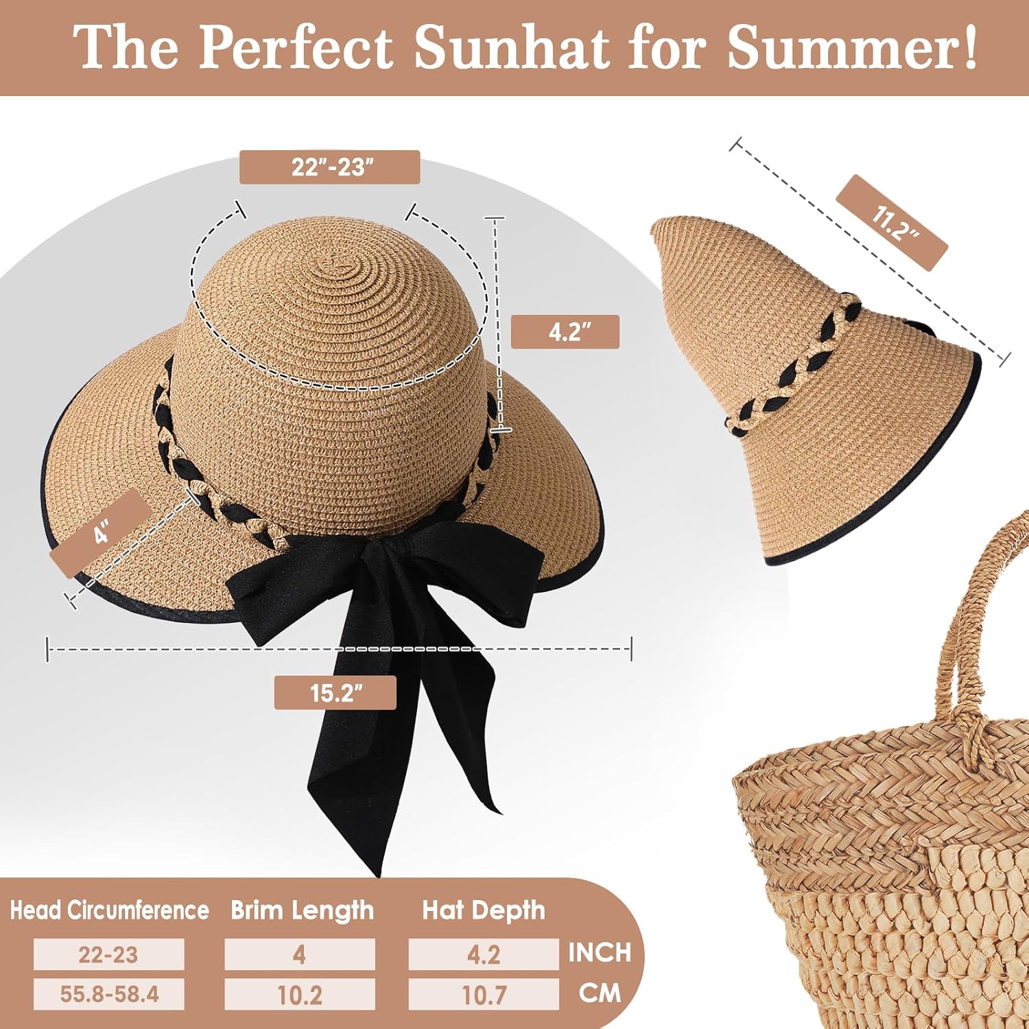 Beach Sun Straw Hats for Women, UPF 50+ UV Sun Protection Wide Brim Summer Straw Hat Foldable Packable Roll up Cap
