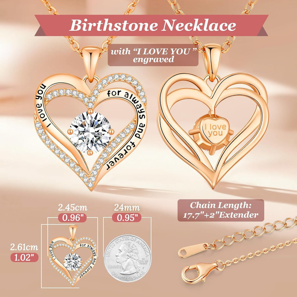 CDE Mothers Day Gifts Forever Love Heart Necklaces for Women, Wedding Anniversary, Valentine's，Birthday Mothers Christmas Day Gifts for Mom, Mother, Wife, S925 Silver Jewelry with Birthstone Pendant