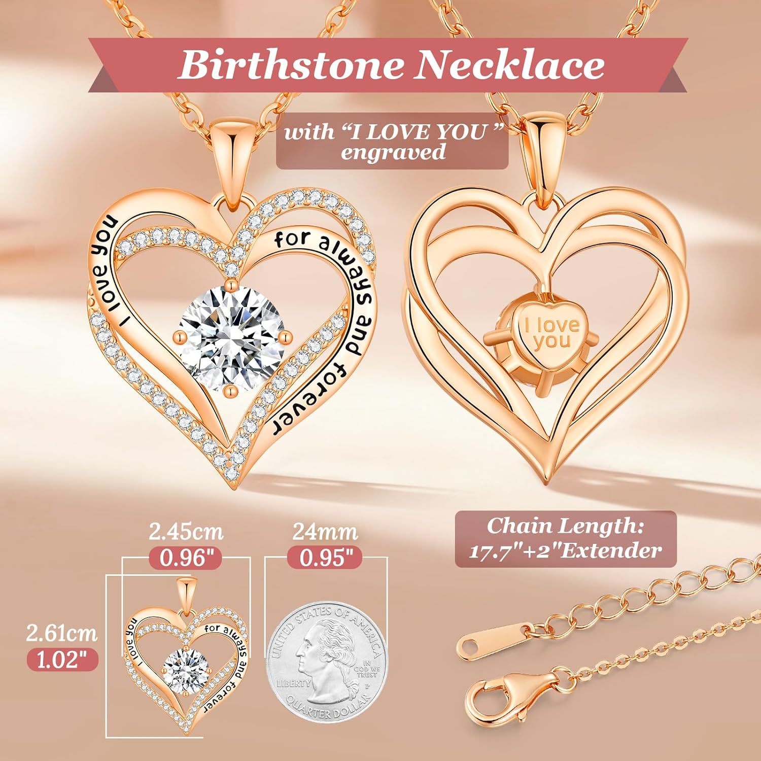 CDE Mothers Day Gifts Forever Love Heart Necklaces for Women, Wedding Anniversary, Valentine's，Birthday Mothers Christmas Day Gifts for Mom, Mother, Wife, S925 Silver Jewelry with Birthstone Pendant