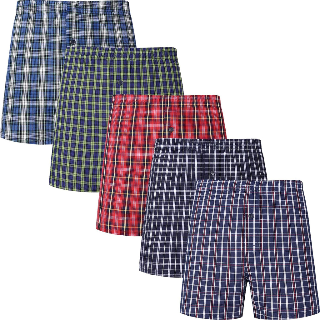 Men'S 100% Cotton Boxer Shorts, Men'S Classic Fit Woven Underwear, 5 Pack / 10 Pack