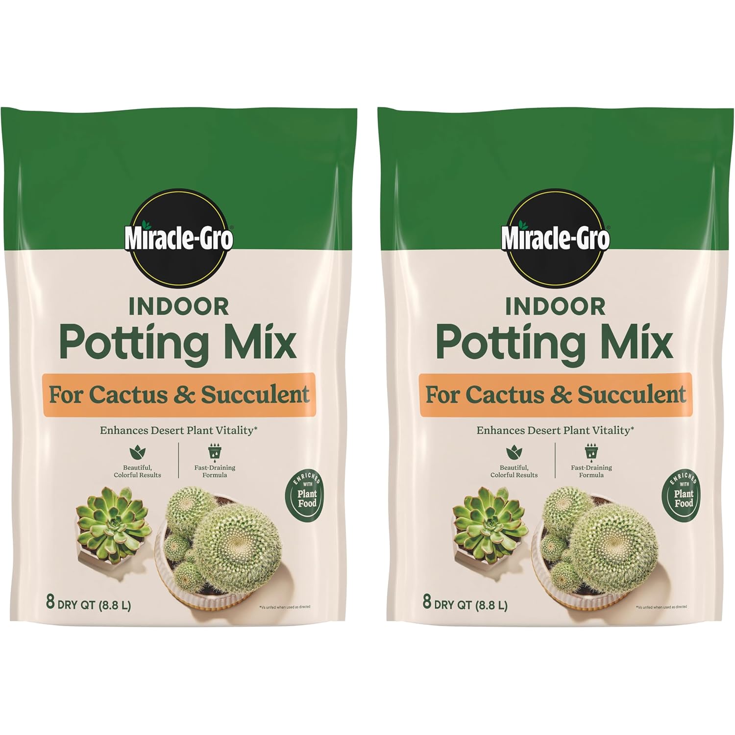 Miracle-Gro Cactus, Palm & Citrus Potting Mix, 8 Qt. (2-Pack) | For Indoor Or Outdoor Potted Plants, Great For Succulents