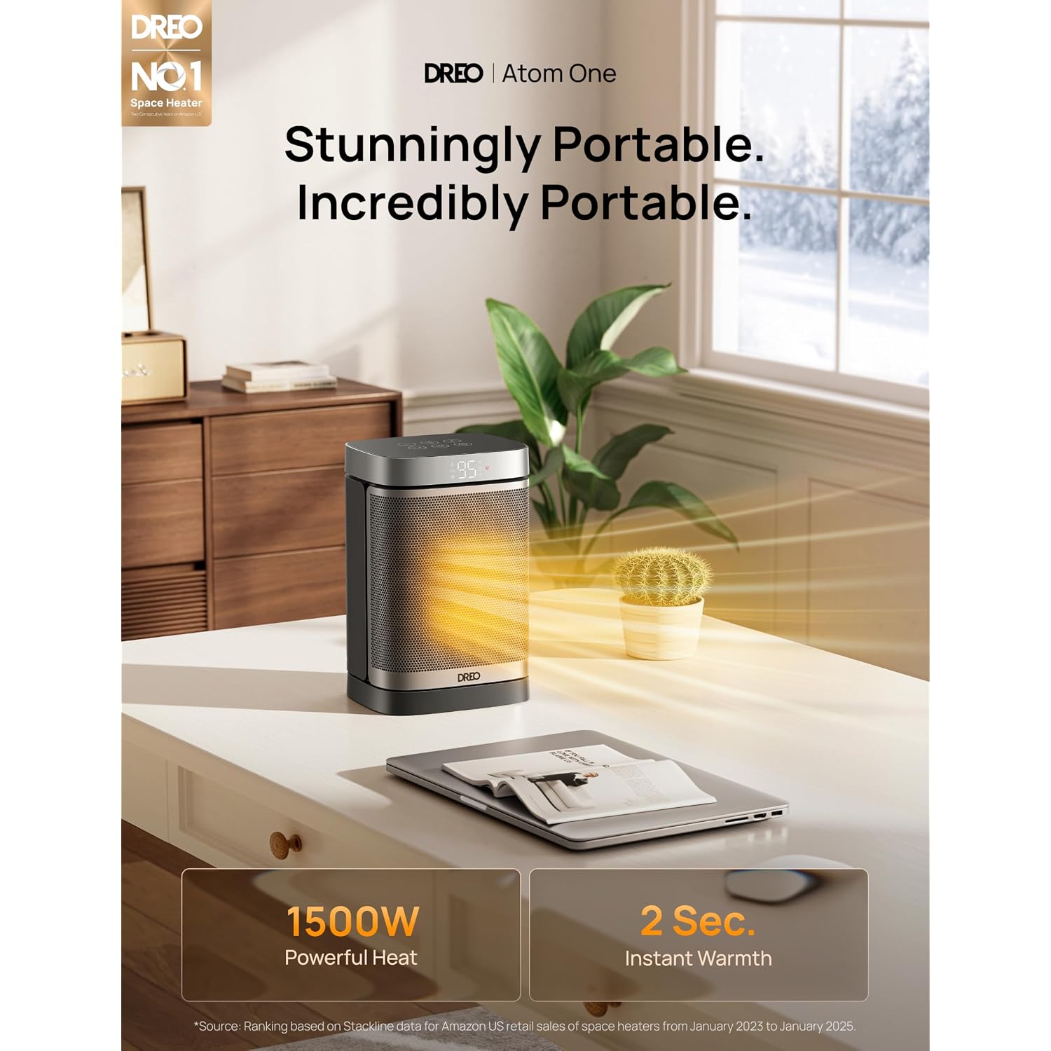 Dreo Space Heater, 1500W Portable Electric Heaters For Indoor Use, Ptc Ceramic Heater For Office With Remote, Thermostat, 70°Oscillation, 12H Timer, 5 Modes, Safe Quiet Room Heater For Bedroom