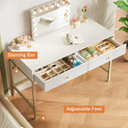 Superjare Vanity Desk With Drawers, 47 Inch Computer Desk, Modern Simple Home Office Desks, Makeup Dressing Table For Bedroom - White And Gold