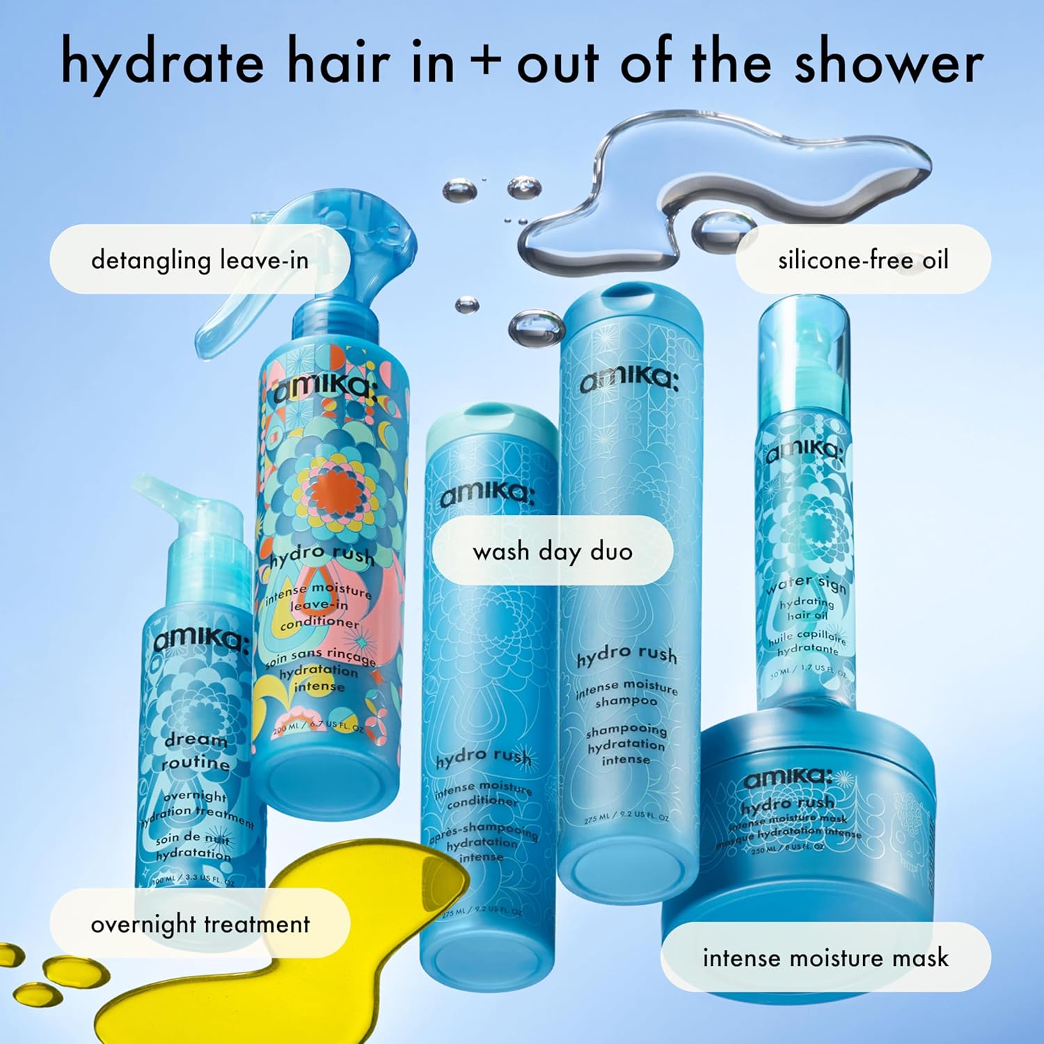 amika hydro rush intense moisture shampoo with hyaluronic acid