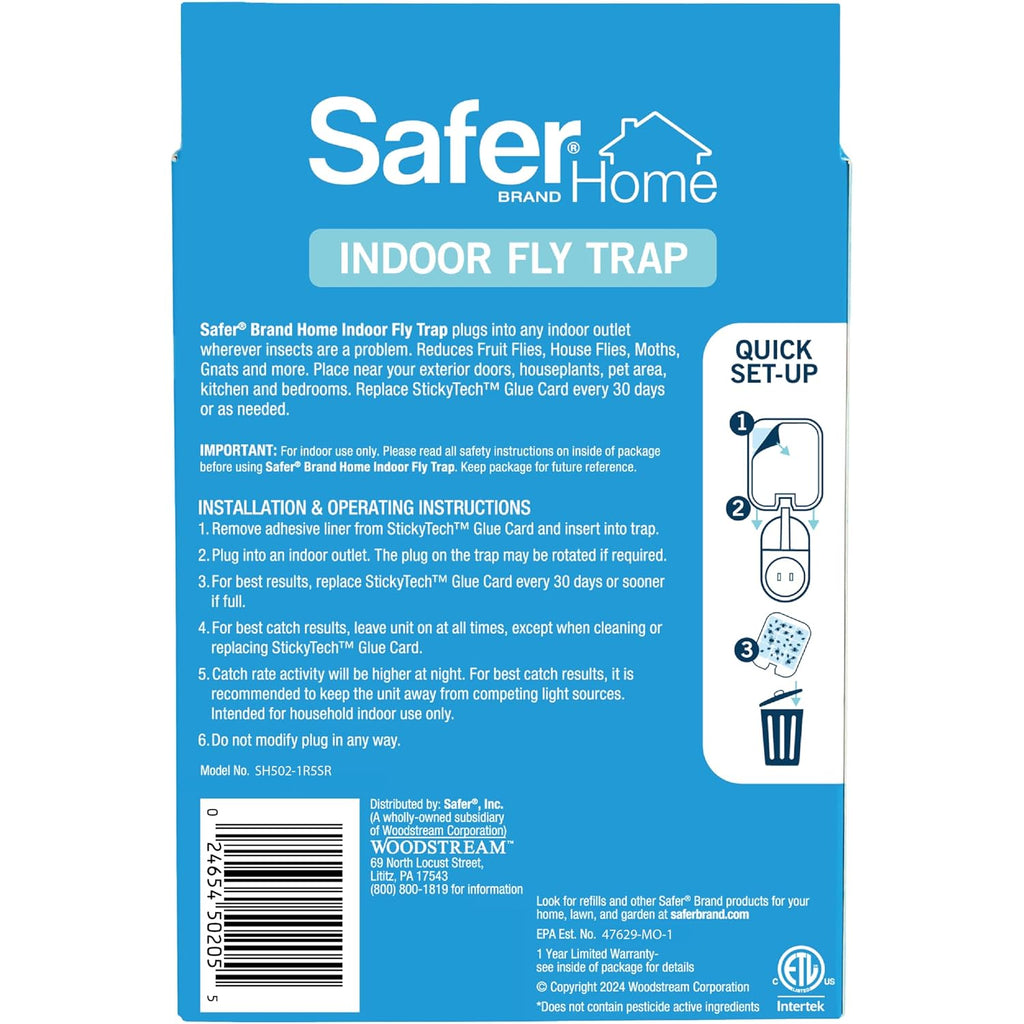 Safer Home Indoor Plug-In Fly Trap - Sh502-1R5Sr - Effective Fruit Fly Traps For Indoors, Gnat Traps For House Indoor, 400 Sq Ft Protection - Style: 1 Device + 5 Glue Cards