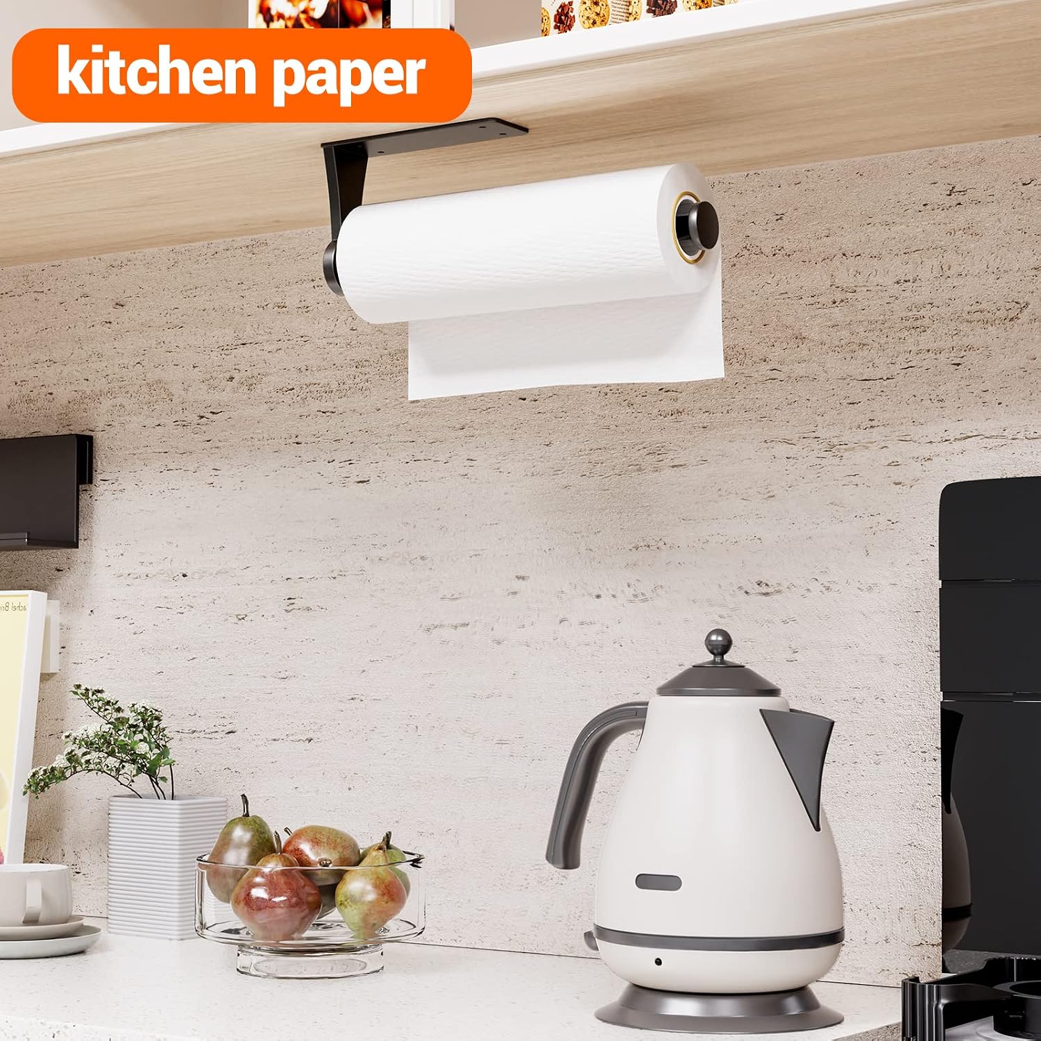 Paper Towel Holder Under Cabinet, Single Hand Operable Wall Mount With Damping Effect, Self-Adhesive Or Drilled For Kitchen Bathroom, Black