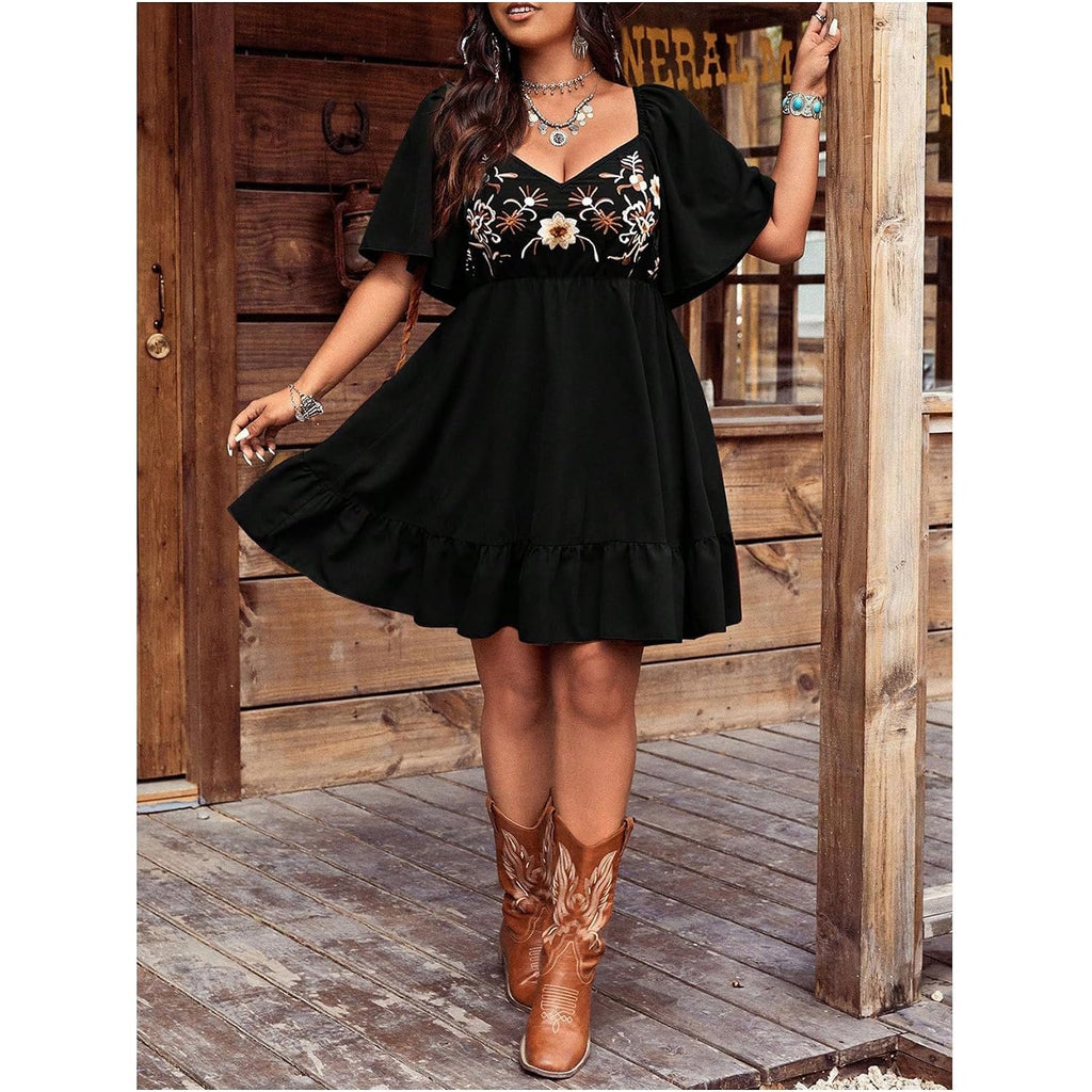 Beaudrm Women'S Western Cowgirl Dress Floral Boho Mini Dresses Summer Flowy Sun Dress Country Vacation Outfits