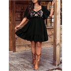 Beaudrm Women'S Western Cowgirl Dress Floral Boho Mini Dresses Summer Flowy Sun Dress Country Vacation Outfits