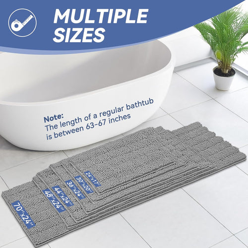 24"×17" Chenille Bath Mat – Non-Slip With Backing Bath Rug Ultra-Absorbent And Machine Washable Bathroom Mat Quick-Dry Design. Ideal For Bathroom And Tub Areas