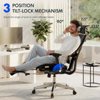 Flexispot Ergox Premium Ergonomic Office Chair With Footrest - Adjustable 3D Armrests, Dynamic Lumbar Support, Recline & Tilt Function, Mesh Seat, For Home & Office Use, Black