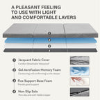 MLILY Tri-Fold Memory Foam Topper, 4 inch Single Folding Mattress Topper with Collapsible and Washable Cover, Travel and Guest Mat, 75"×25"×4", Grey