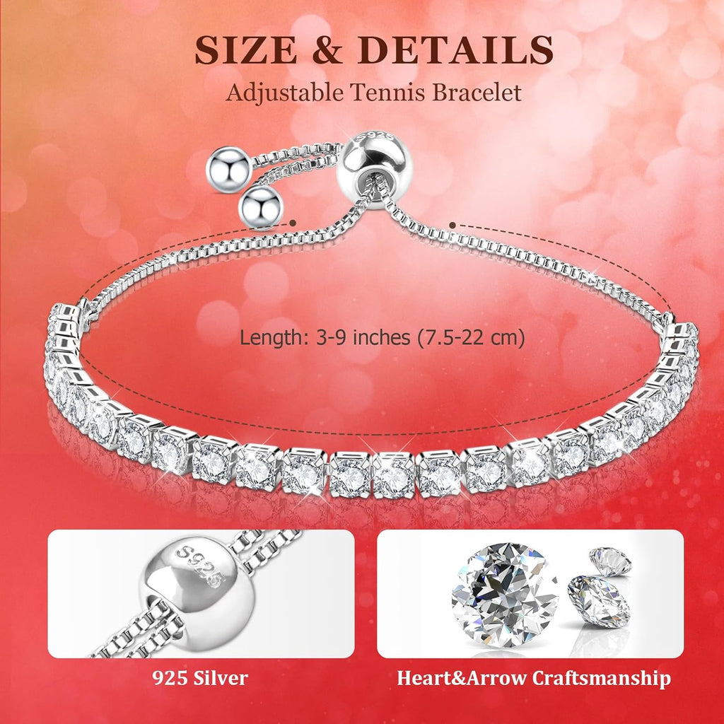 J.Fée Silver Bracelet, S925 Tennis Bracelet with Sparkling 5A Cubic Zirconia Silver Bracelets for Women Adjustable Bracelet for Women Bracelets Womens Bracelet Women Gifts for Women Mom