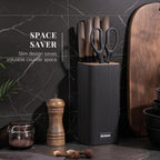 Astercook Knife Set, 6-Piece Kitchen Knife Set with Block, High Carbon Stainless Steel Ultra Sharp Kitchen Knives, Wood Grain Handle, Dishwasher Safe Knife Block Set, Black, Mothers Day Gifts