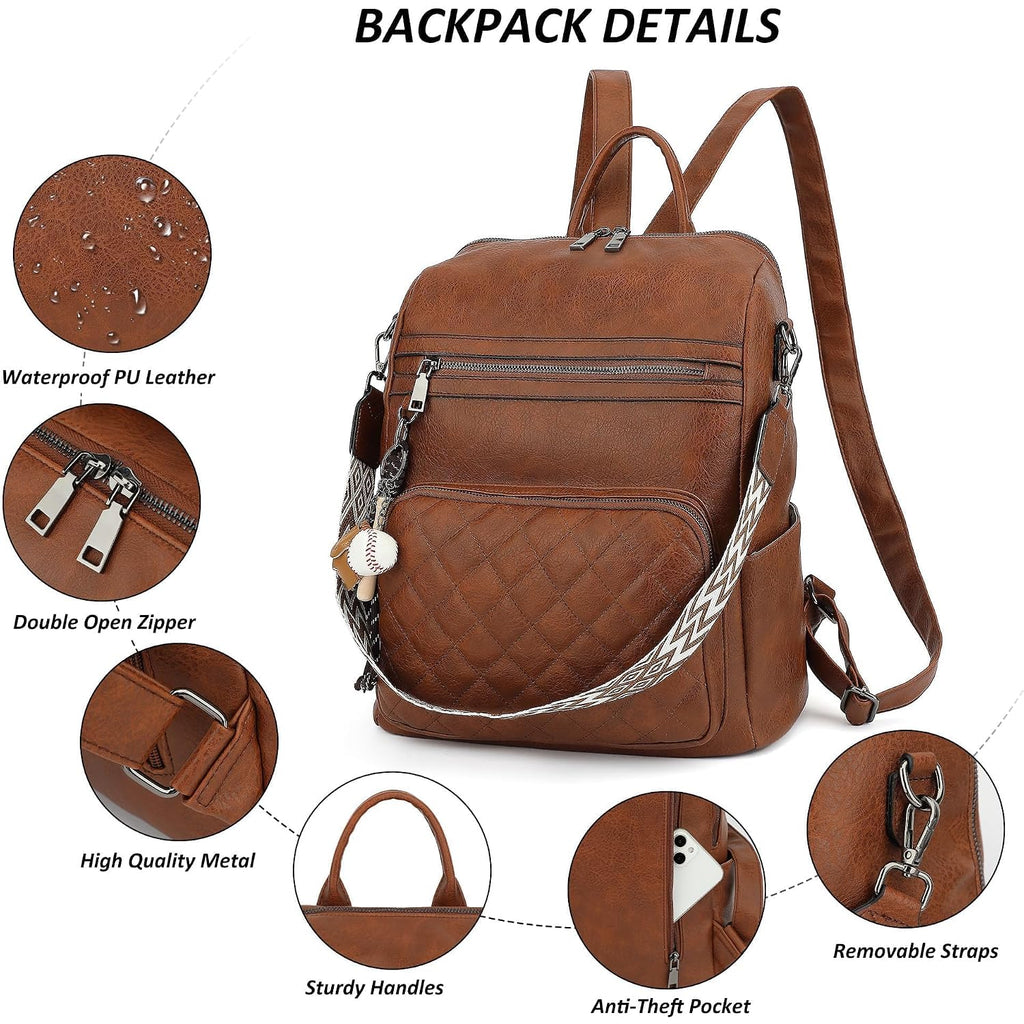Tantomi Backpack Purse For Women Large Leather Convertible Backpack Ladies Shoulder Bag Fashion Backpack Handbags For Travel And Work (Brown)