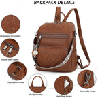 Tantomi Backpack Purse For Women Large Leather Convertible Backpack Ladies Shoulder Bag Fashion Backpack Handbags For Travel And Work (Brown)