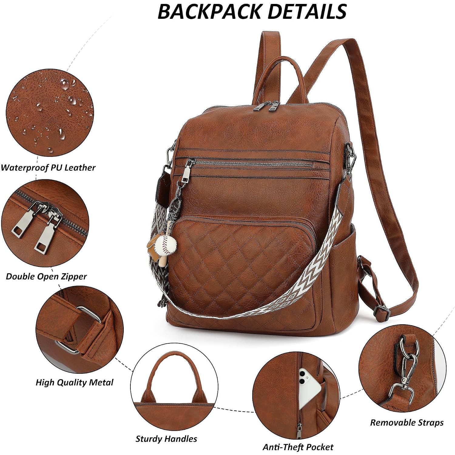Tantomi Backpack Purse For Women Large Leather Convertible Backpack Ladies Shoulder Bag Fashion Backpack Handbags For Travel And Work (Brown)