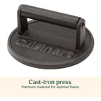 Cuisinart 6.5" Cast Iron Smashed Burger Press, Round Flat Edge Grill Press For Crispy Smash Burgers, Burger Tool For Grill And Griddle Accessories, For Bbqs And Tailgates