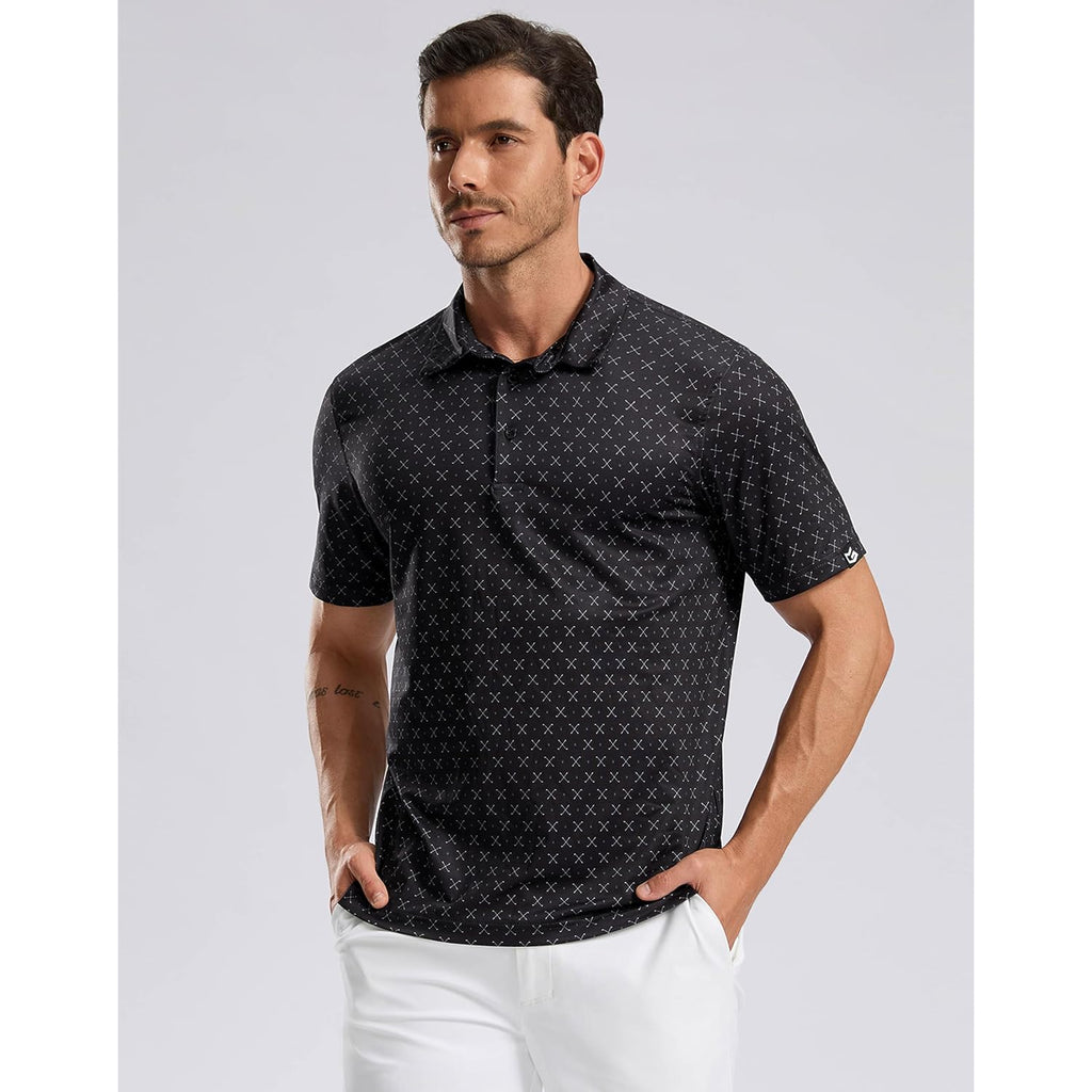 Men'S Golf Shirt Short Sleeve Dry Fit Polo Moisture Wicking Print Collared Golf Shirts For Men Casual Lightweight