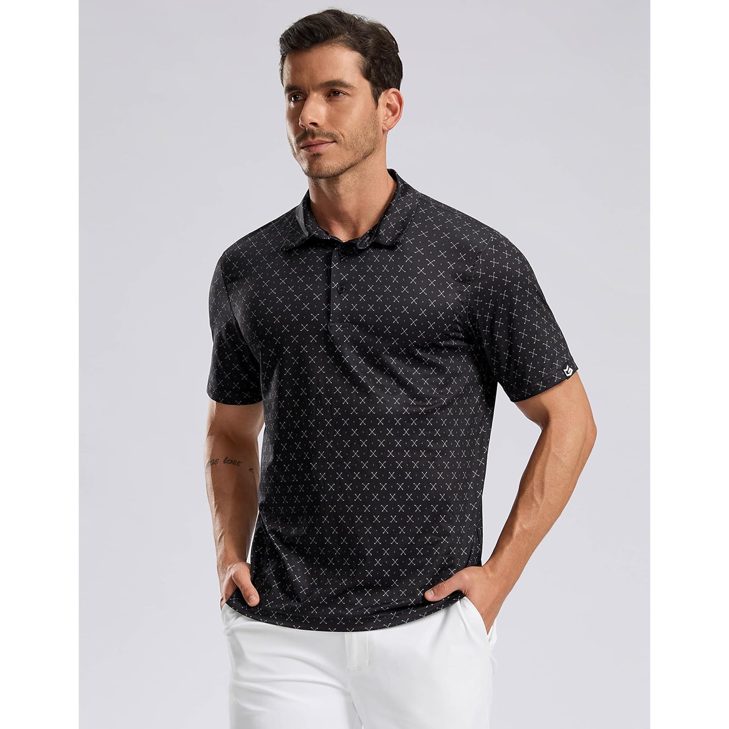 Men'S Golf Shirt Short Sleeve Dry Fit Polo Moisture Wicking Print Collared Golf Shirts For Men Casual Lightweight
