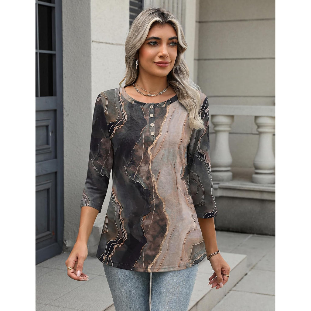 Zeagoo 3/4 Length Sleeve Women Tops Crew Neck Blouses Dressy Casual Summer T Shirts Loose Fit Business Work Clothes